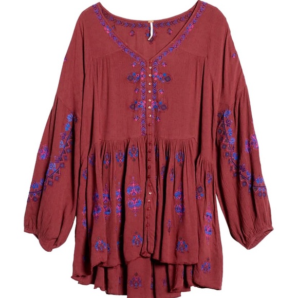 NWT Free People Arianna Boho Tunic in Plum Red. Size L - Picture 4 of 6